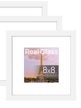 Set of 6 White 8x8 Square Picture Frames (Matted to 5x5)